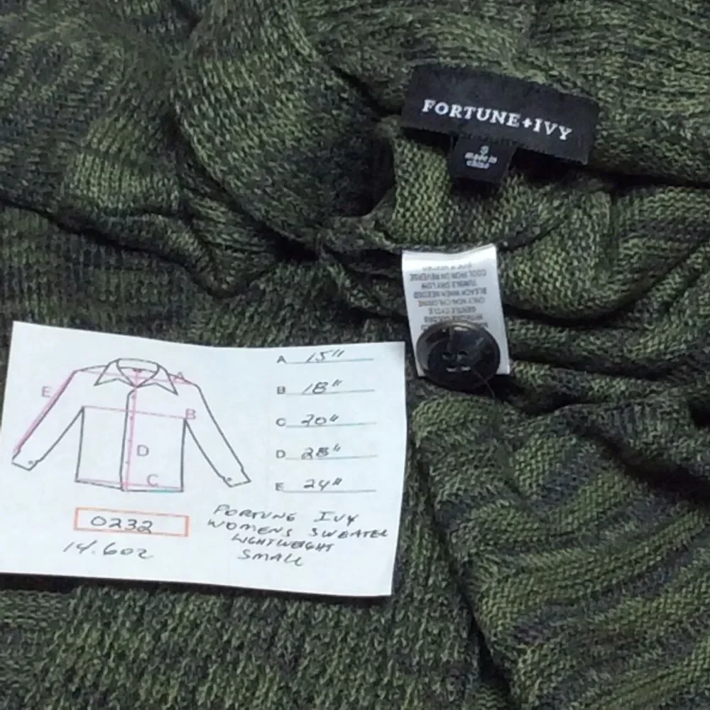 Fortune + Ivy‎ Olive Green Knit Cardigan Sweater Striped Pattern Long Sleeve